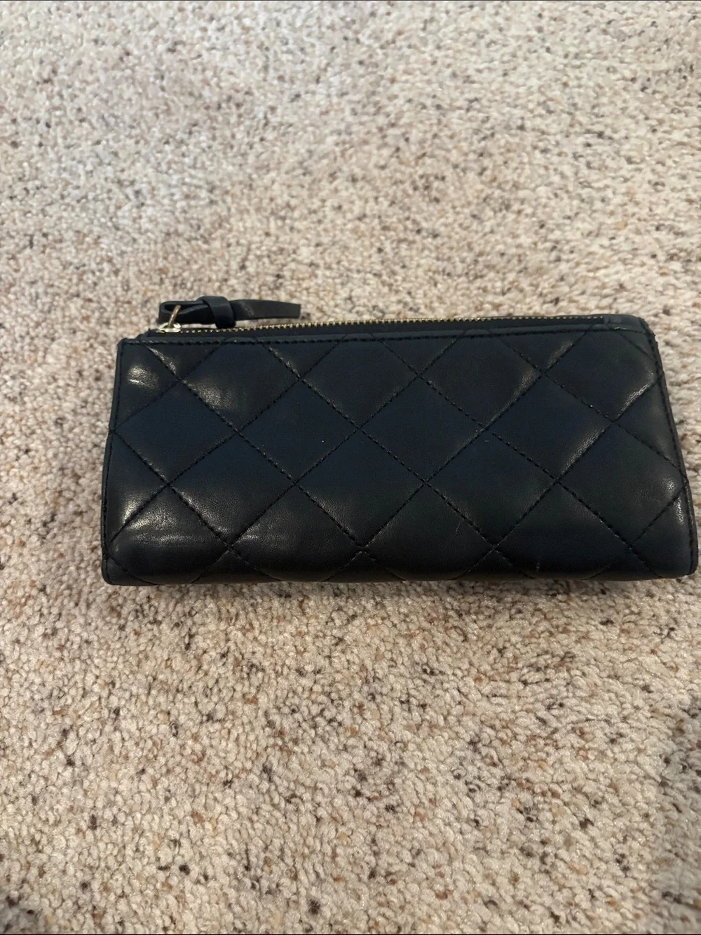 DKNY Black Quilted Leather Turn-Lock Wallet with Gold Hardware